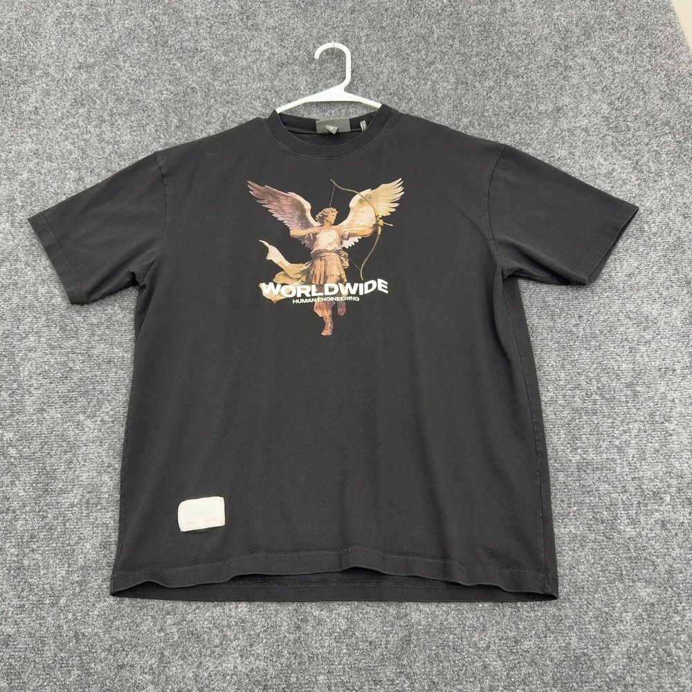 Mattelsa T-Shirt Men M Black Cotton Worldwide Human Engineering Angel Tee